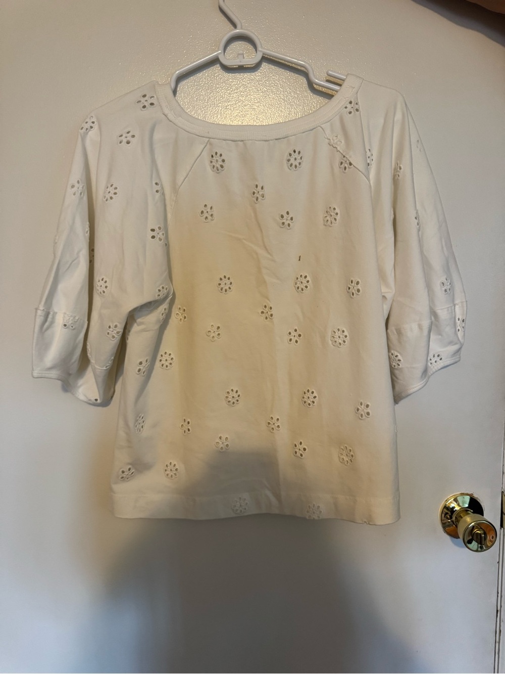 Free People White Eyelet Cutout Raglan Blouse